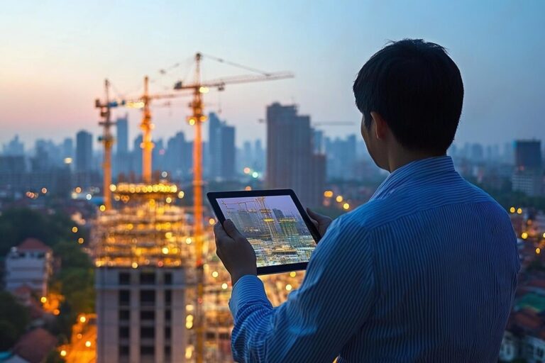 Developer inspecting construction site to ensure risk-free project completio